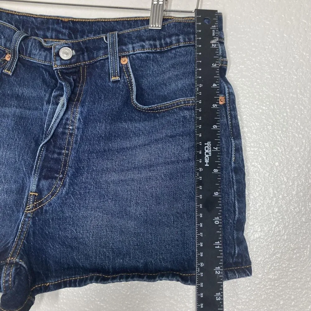 Levis 501 Shorts womens 33 Blue Denim Jean Button Fly Stretch Bermuda Casual